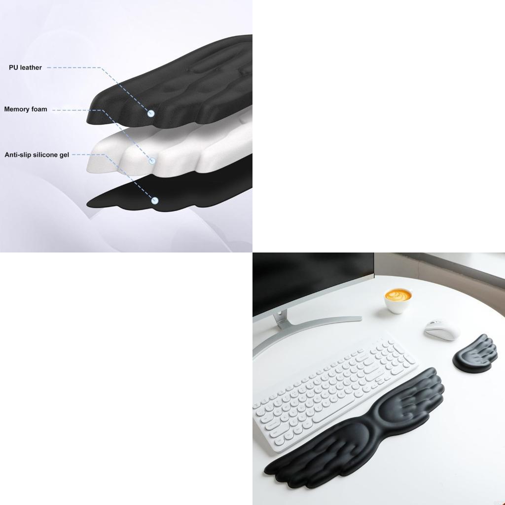 Ergonomic Desk Setup Keyboard - 462E Weiche Silikon-Engelsflügel-Tastaturen, Handgelenkkissen, Mauspad, ergonomische