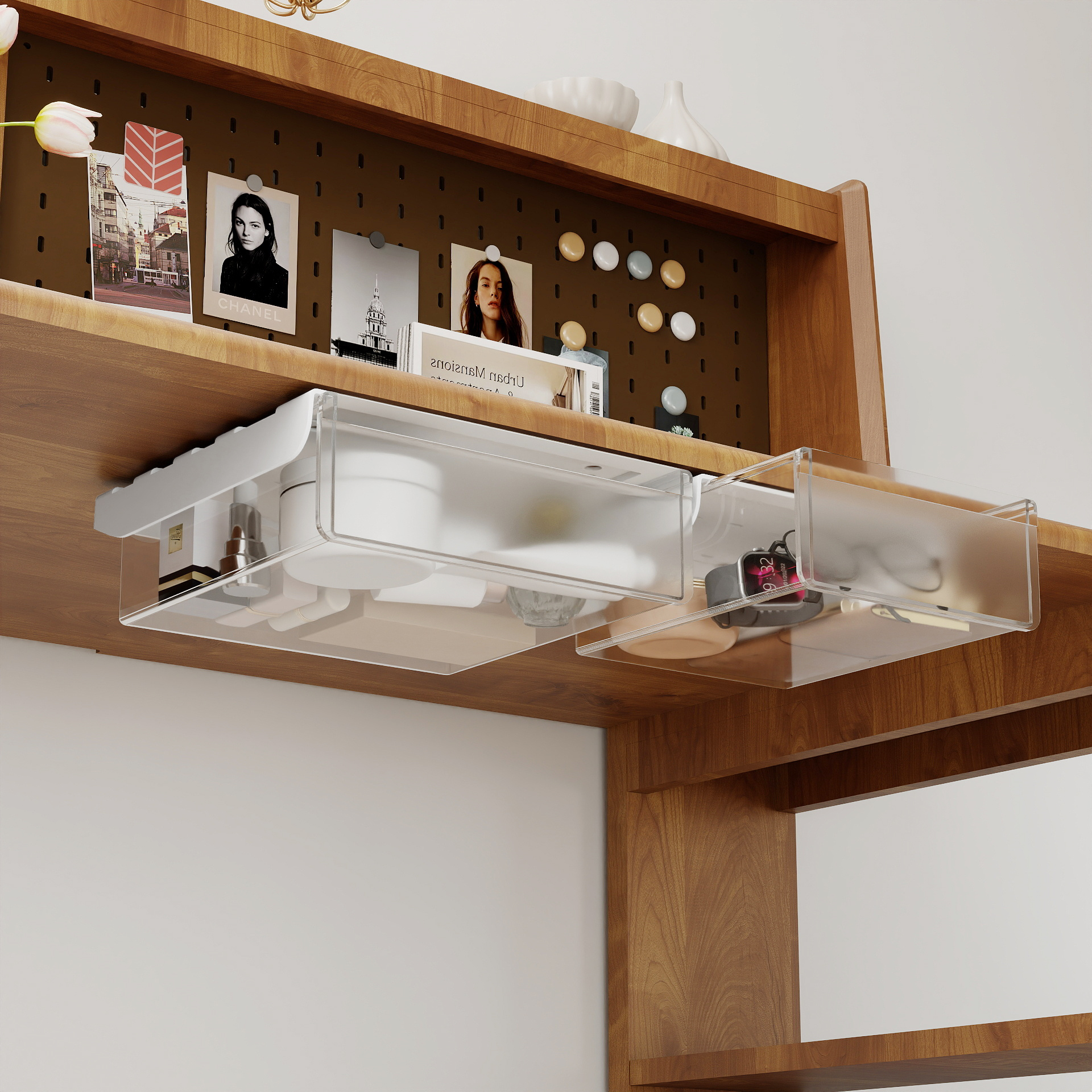 Desk Setup Study - Unter-Schreibtisch-Schubladensystem mit Klebebefestigung Mehrschichtige Aufbewahrung für