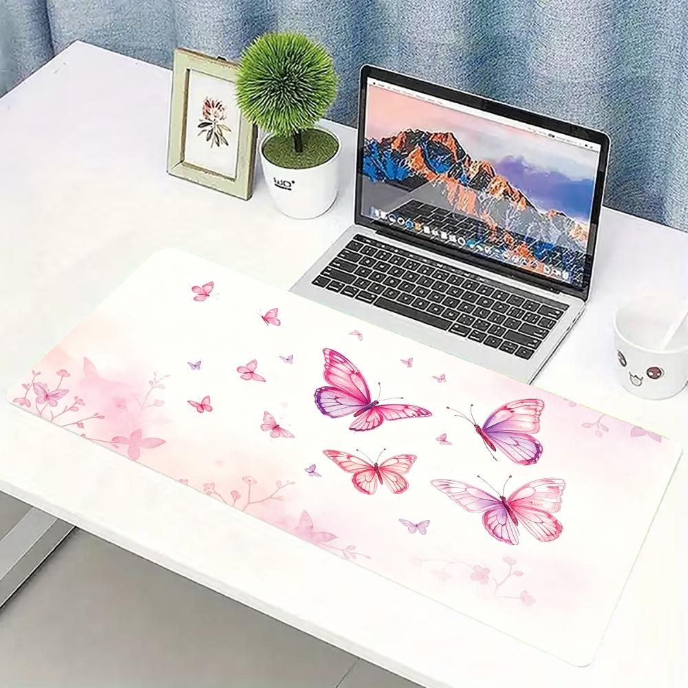 Desk Setup Pc And Laptop - Aquarell Rosa Schmetterling Großes Gaming-Mauspad Rutschfeste