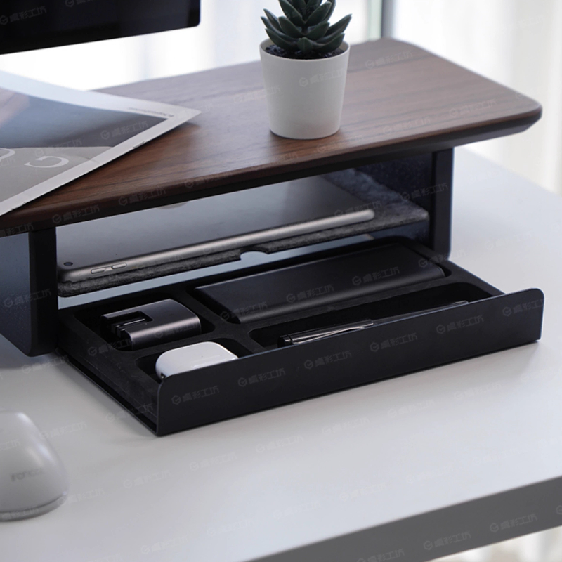 Desk Setup In Office - Monitorständer, Erhöhung, Aufbewahrungsschubladen, Büro-Schreibtisch-Organizer, Computer-Aufbewahrungsregal, ergonomisches