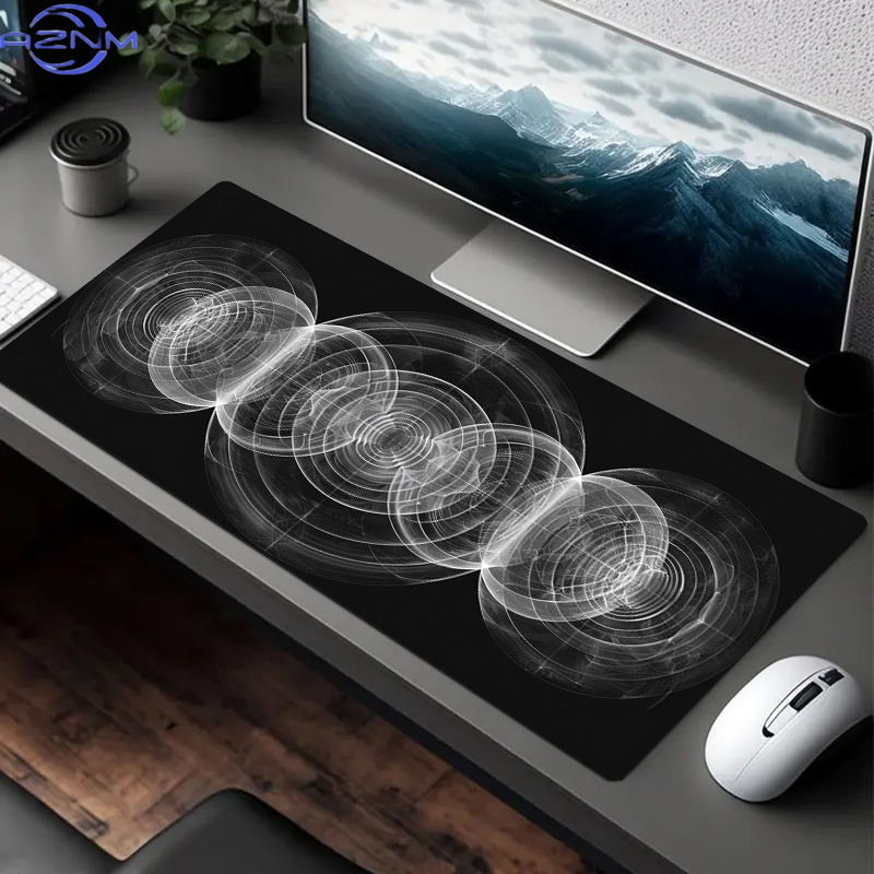 Desk Setup Black And White - Großes Schwarz-Weißes Spiralmuster-Mauspad - Stilvolle Polyester-Schreibtischunterlage