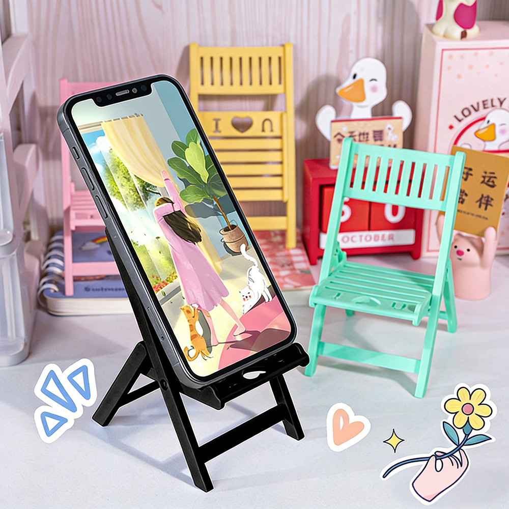 Desk Setup Videos - Mini Klappbarer Stuhl-Handyhalter, Schreibtisch-Smartphone-Ständer, Rutschfester Neuartiger