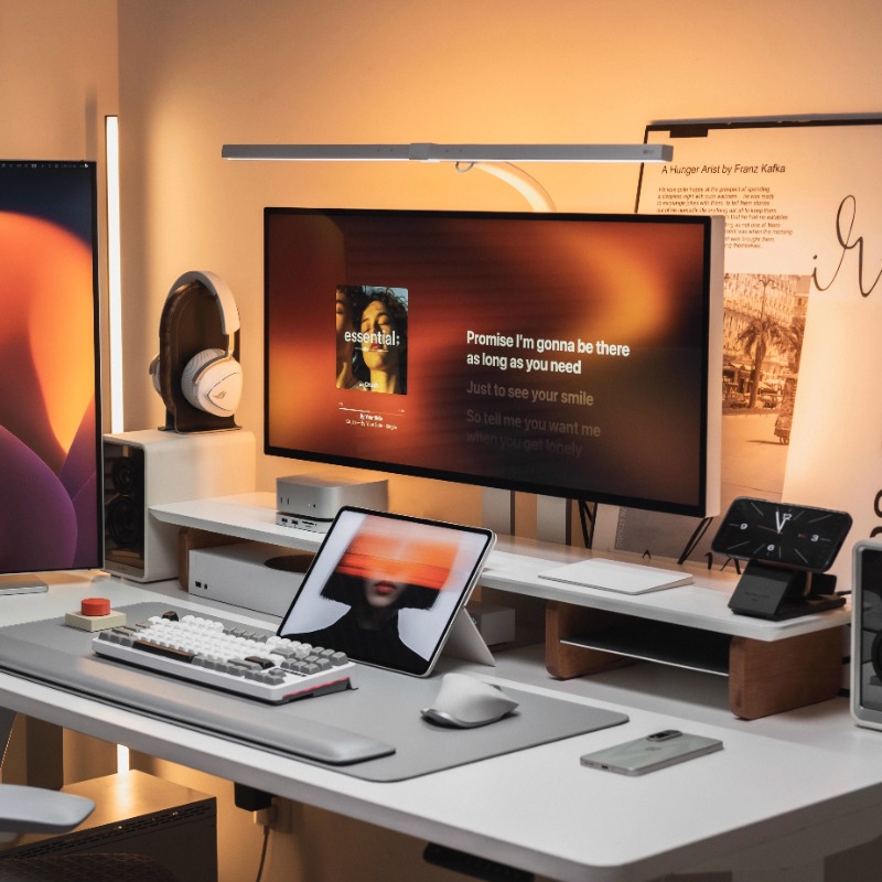 Desk Setup With Laptop And Monitor - Moderner Monitor-Riser-Ständer, ergonomisches Schreibtischregal, Organizer, Computer-Monitor-Rack