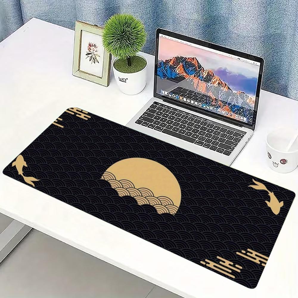 Desk Setup Pc And Laptop - Japanisches Golden Wave Moon Koi Gaming-Mauspad,