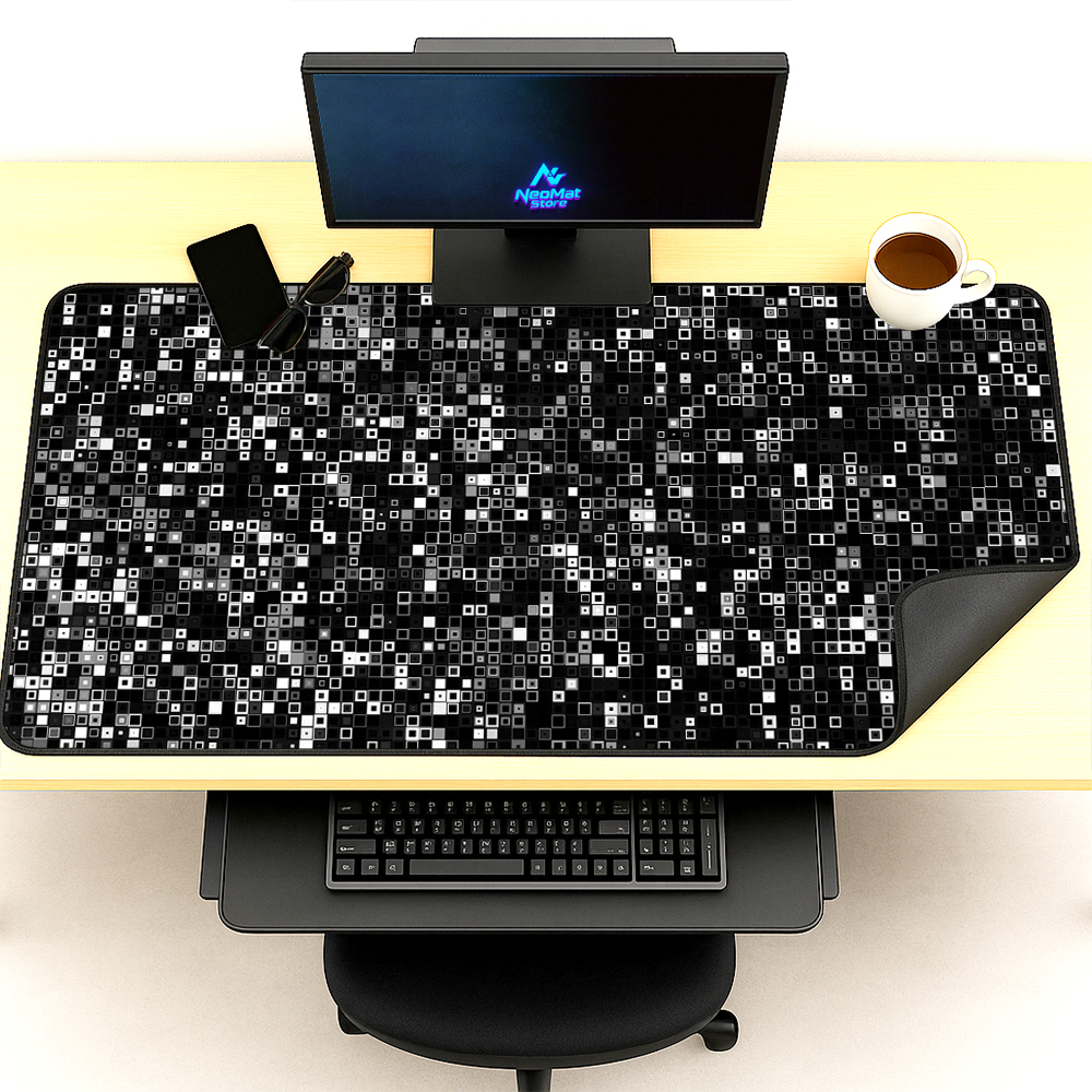Desk Setup Black And White - Pixel-Geometrische Schreibtischunterlage Extra Großes Mauspad Sehr