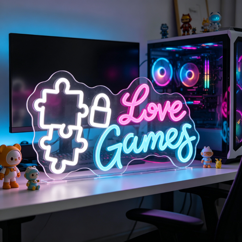 Desk Setup Videos - Love Games Neon-Schild LED Gaming-Raum-Dekoration Videospiel-Setup
