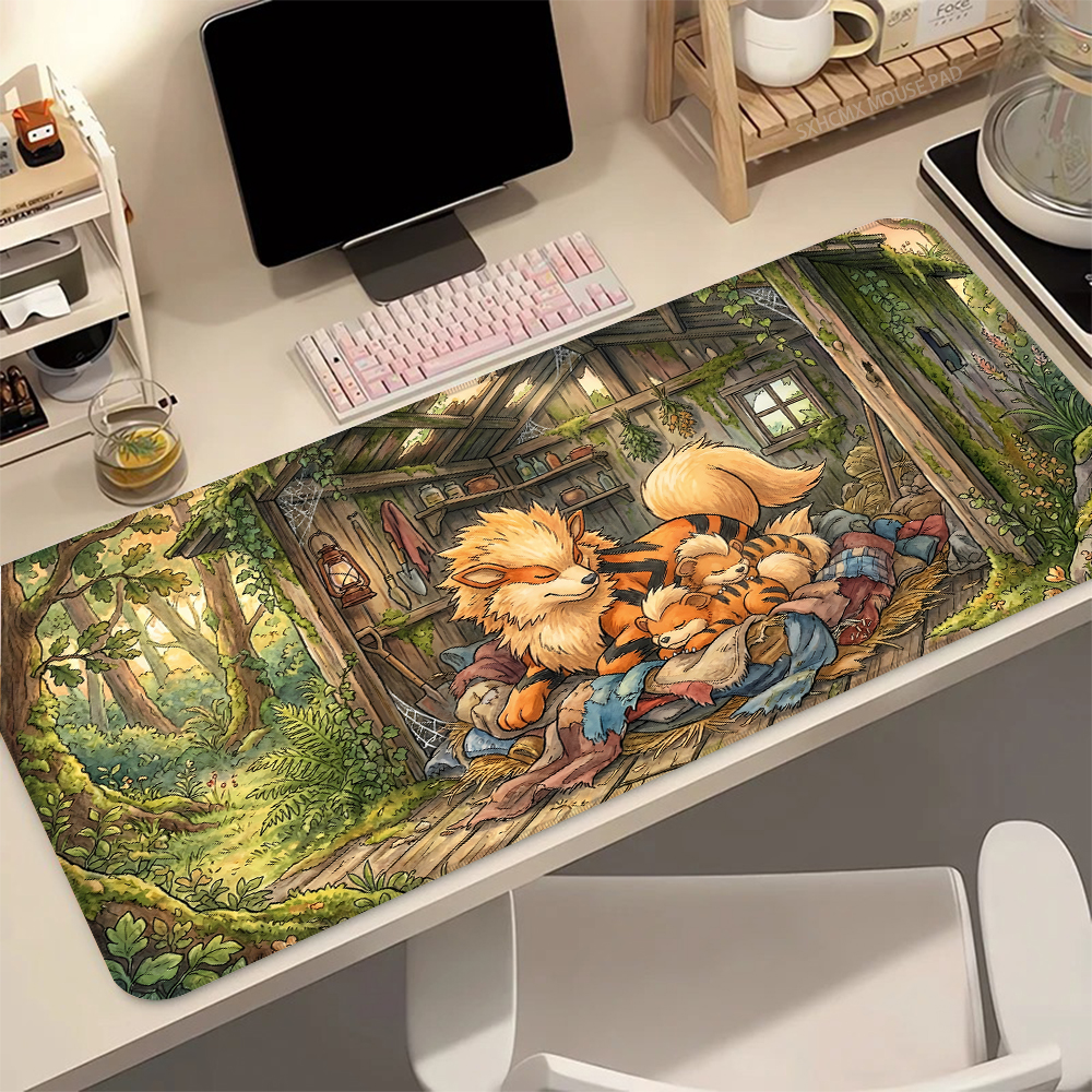 Desk Setup Notebook - Niedliches Cartoon-Mauspad, Kawaii Anime P-Pokemon Arcanine