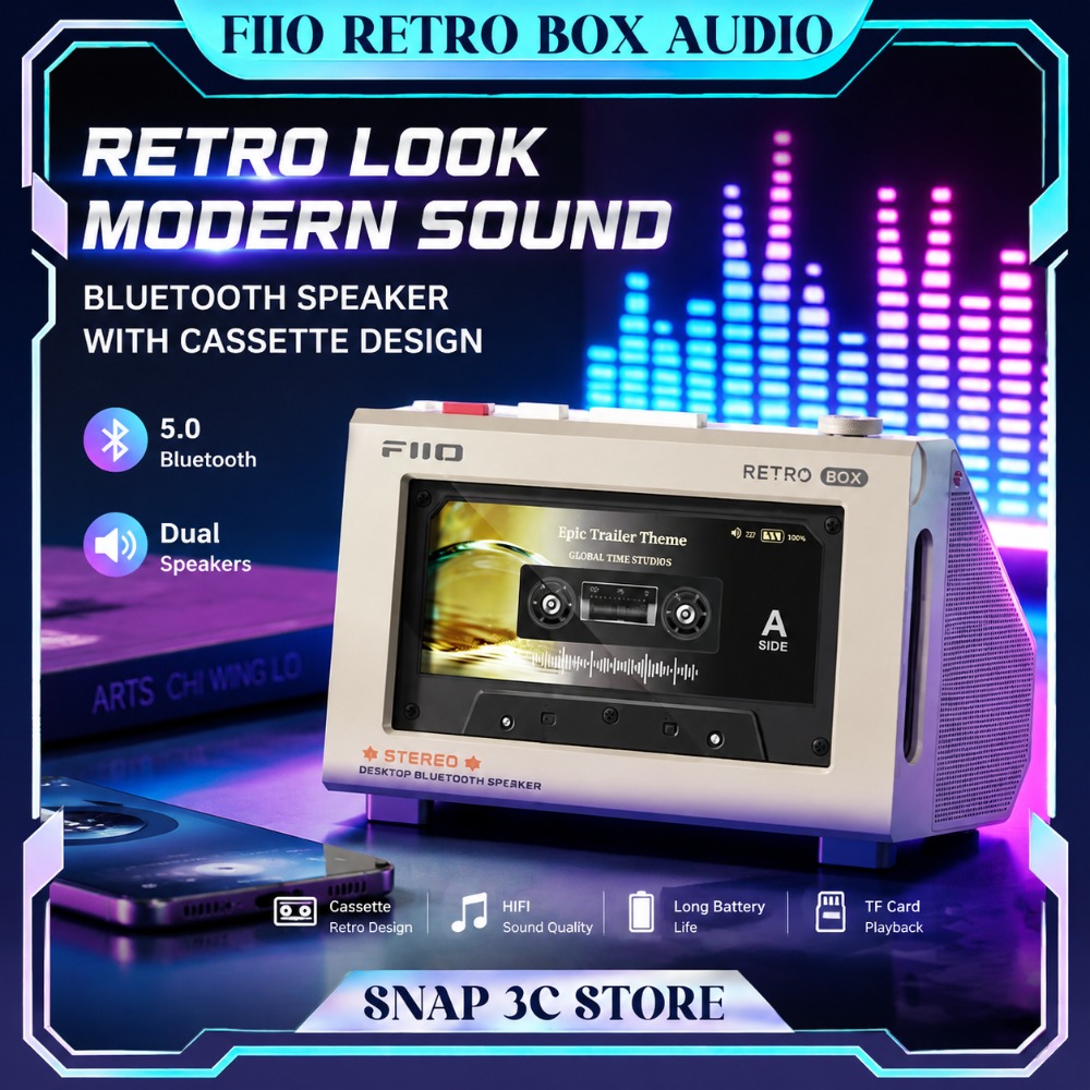 Speaker Desk Setup - FiiO RETRO BOX Kassetten-Stil Bluetooth-Stereolautsprecher Unterstützt