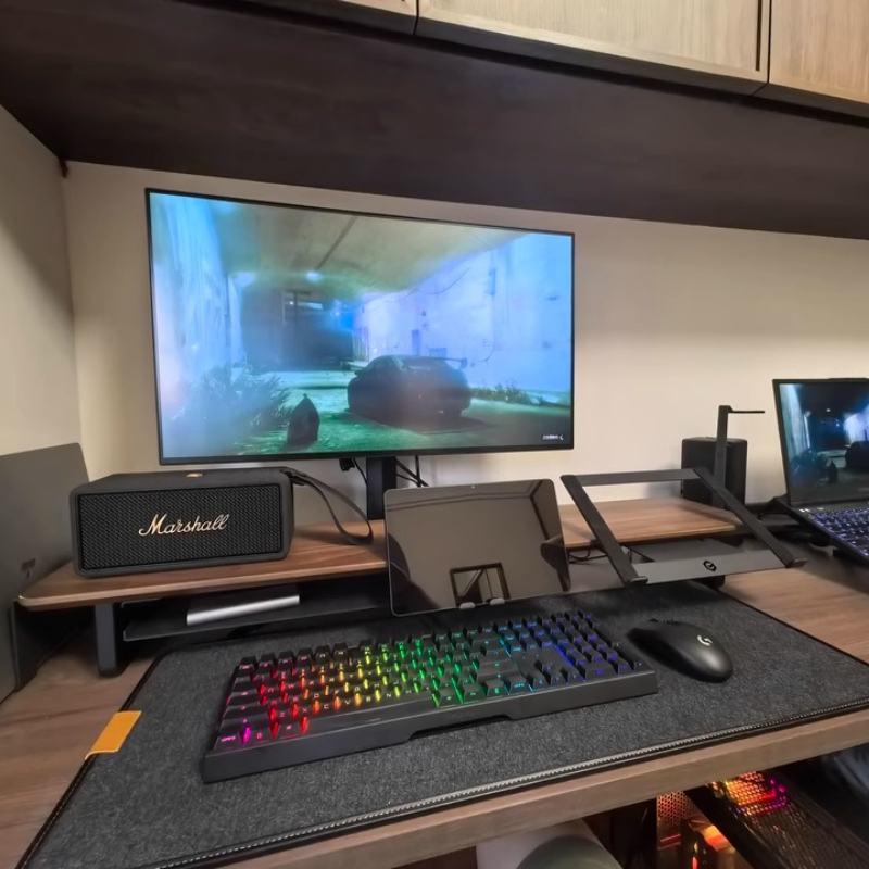 Desk Setup With Laptop And Monitor - Modularer Monitor-Riser-Ständer, ergonomischer Schreibtisch-Organizer, Schwarz, Gaming-Setup-Zubehör,