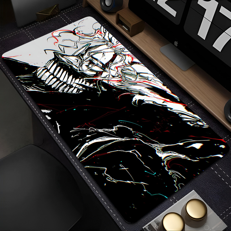 Desk Setup Black And White - Mauspad PC Gaming Zubehör Mousepad Anime