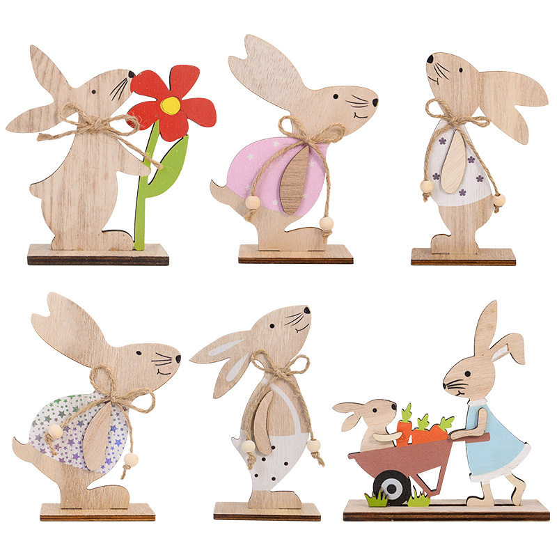 Desk Setup Wood - Ostern-Kaninchen-Ornament aus Holz, niedlicher stehender Hase