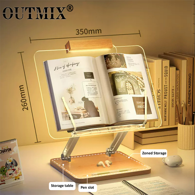 Desk Setup Organization - Leseständer aus Holz mit Licht, transparentem