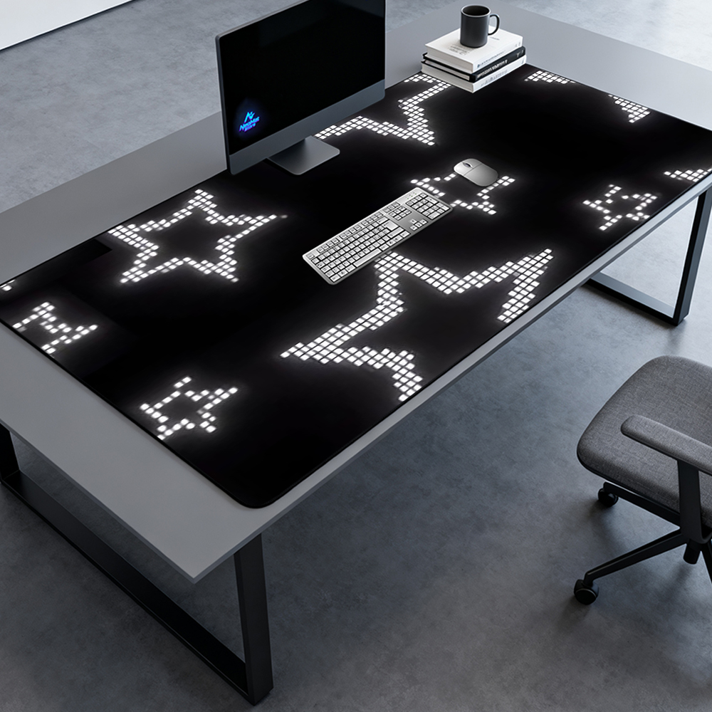 Desk Setup Black And White - Pixel Star Schreibtischunterlage Extra Großes Gaming-Mauspad
