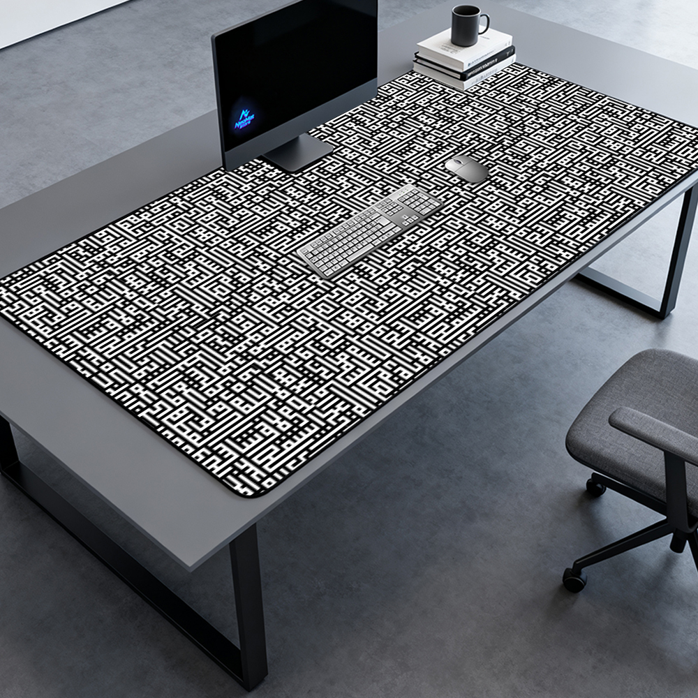 Desk Setup Black And White - Geometrische Schreibtischunterlage Großes Erweitertes Mauspad 140x60