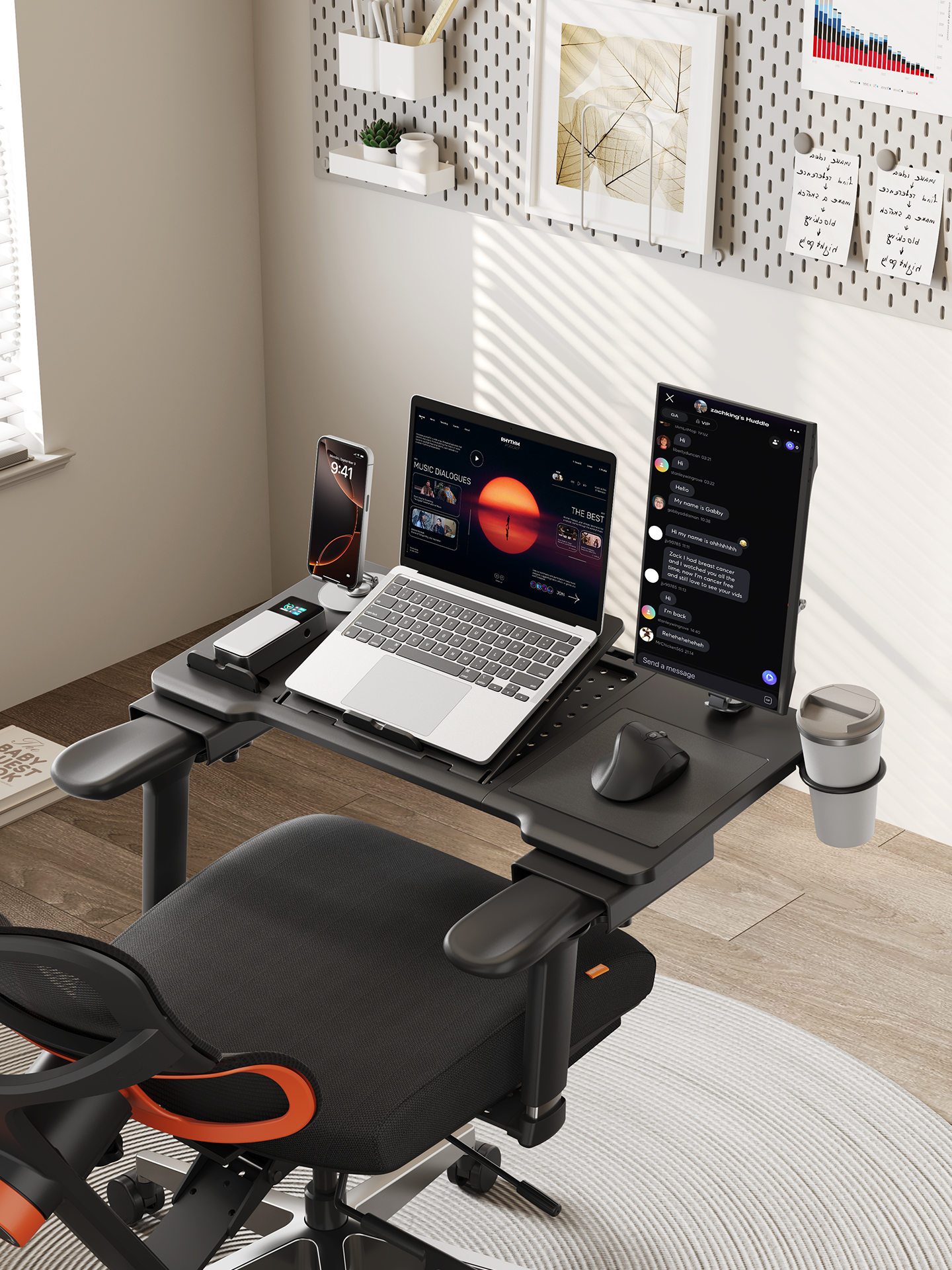 Desk Setup Notebook - Ergonomischer Stuhl, Armlehne, Schreibtischbefestigung, faltbarer Laptop-Tisch,