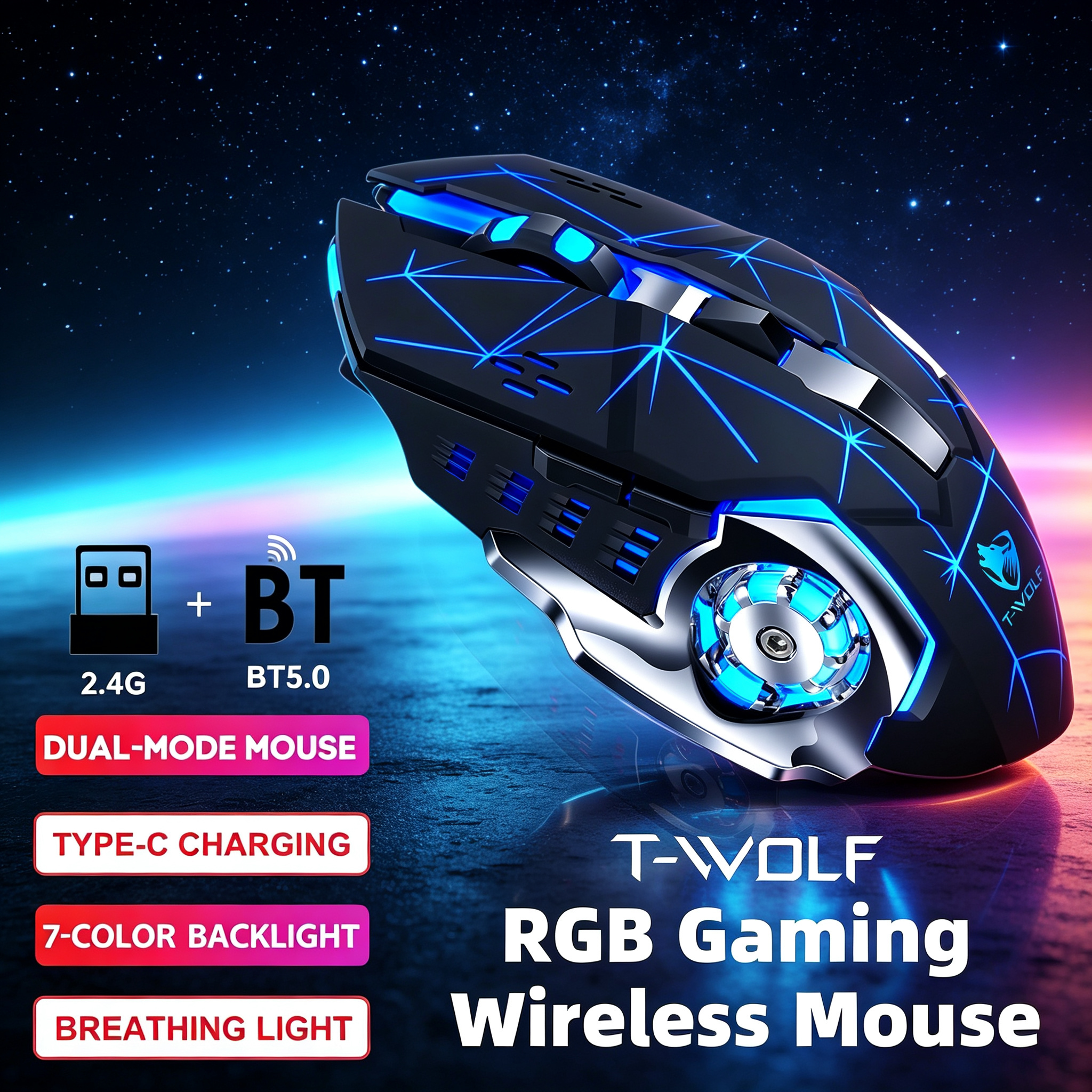 Desk Setup For Productivity - RGB Wireless Gaming-Maus – T-WOLF wiederaufladbare
