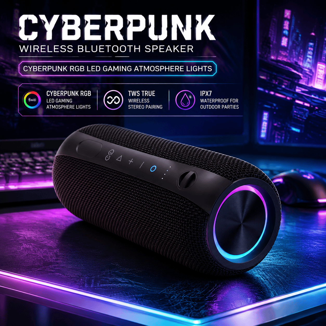Speaker Desk Setup - Cyberpunk RGB Bluetooth-Lautsprecher, TWS Stereo Pairing,