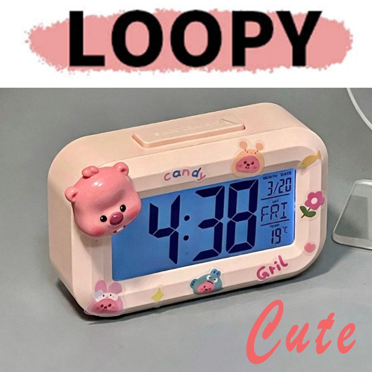 Desk Setup Study - Niedlicher Loopy-Wecker DIY-Uhr für Studentenwohnheime Praktische