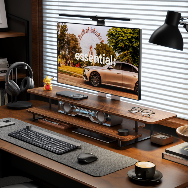 Monitorständer in Walnuss-Opti – Desk Setup With Laptop And Monitor Bewertung und Preis